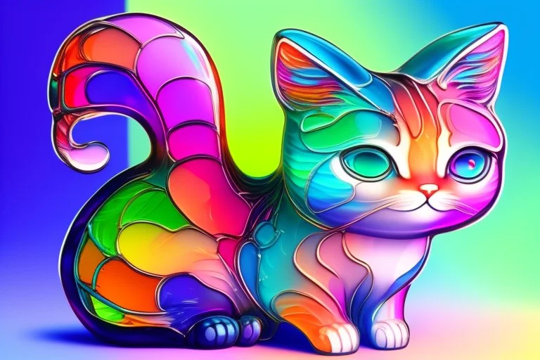 Cute chibi colourful Glass cat in style of Mariya Markina, digital painting; fantasy; very attractive; beautiful; high detail; cinematic postprocessing; acrylic art in sunshine