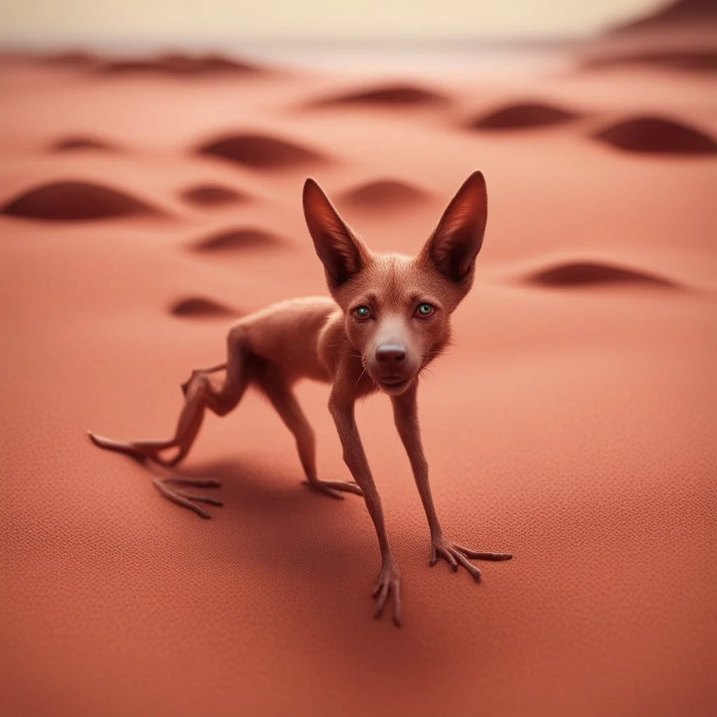 pen outline, in the style of Escher, super model female dingo ant witch on the red sand beach ,bokeh like f/0.8, tilt-shift lens 8k, high detail, smooth render, down-light, unreal engine