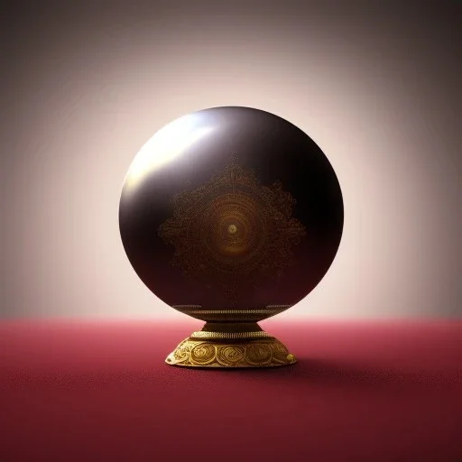 large, ornate, fog-filled crystal ball on bronze stand on embroidered red tablecloth, flickering light, 8k resolution, high-quality, fine-detail, intricate, digital art, detailed matte, volumetric lighting, illustration, octane render, George Grie, Ben Goossens, Igor Morski, brian froud, howard lyon, selina french, anna dittmann