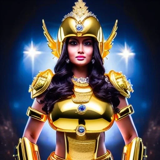 Ultra detailed fullbody Portrait in oil on canvas of busty Sonia with Gold armor and helmet-Saint seya,extremely detailed digital painting,ultrarealistic skin,intense stare, extremely detailed face, crystal clear eyes, mystical colors ,perfectly centered image, perfect composition, rim light, beautiful lighting,masterpiece ,8k, stunning scene, raytracing, anatomically correct, in the style of Simon Bisley and Ohrai Noriyoshi and robert e howard and Steve Jung and Wizyakuza.