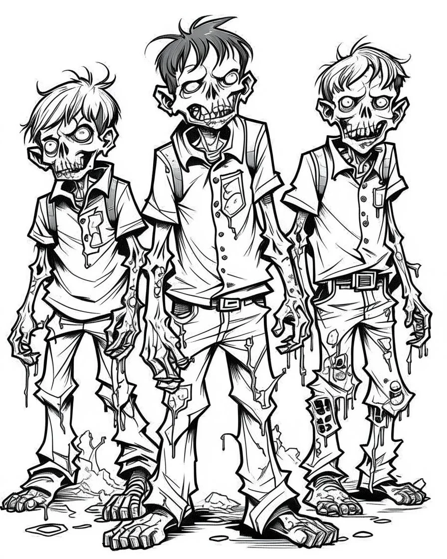 real little men zombies, coloring image, full body (((((white background))))), only use an outline., real style, line art, white color, clean line art, white background, Sketch style