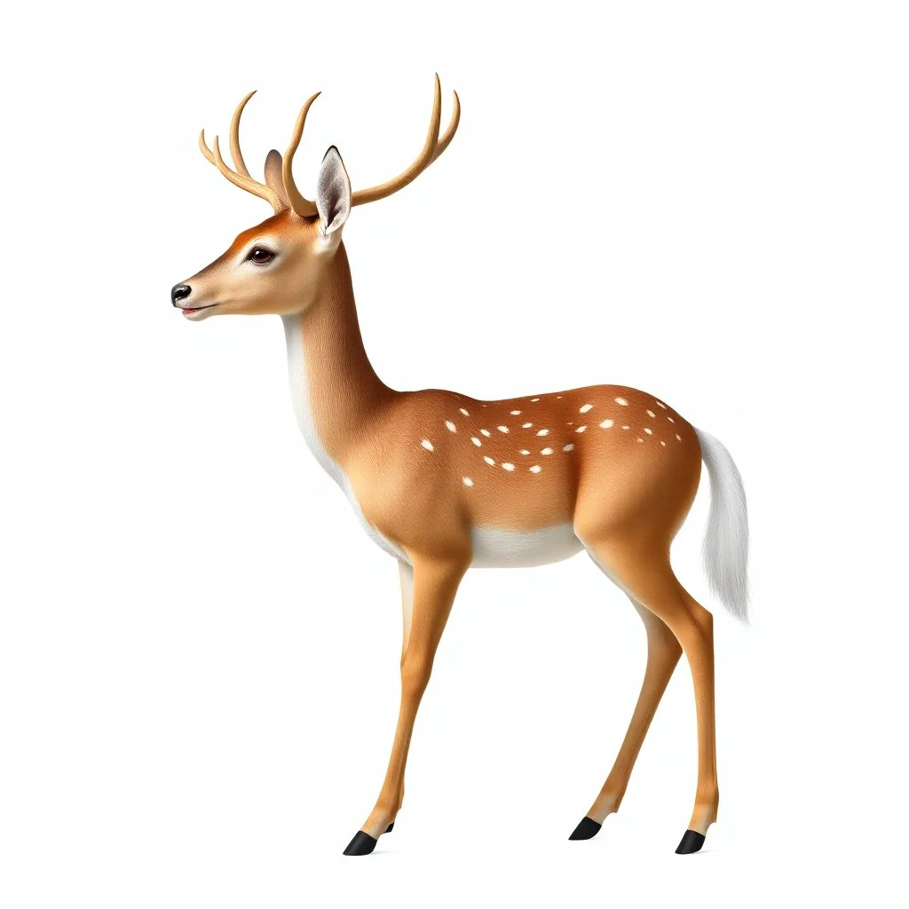 full body of a bald white tail deer with big smile facing left in the style of my little pony, on white background