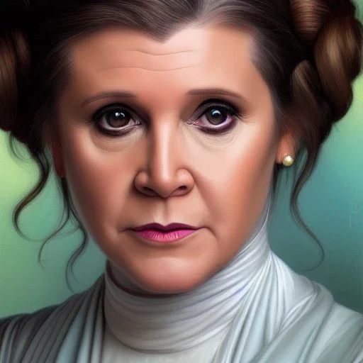 [[extrem stunning photorealistic Carrie Fisher as Princess Leia]] :: [[photorealistic hazel iris, short hair, head and shoulders portrait, 8k resolution photorealistic portrait by Greg Rutkowski, Artgerm, WLOP, Alphonse Mucha, dynamic lighting, hyperdetailed, intricately detailed, triadic colors]]