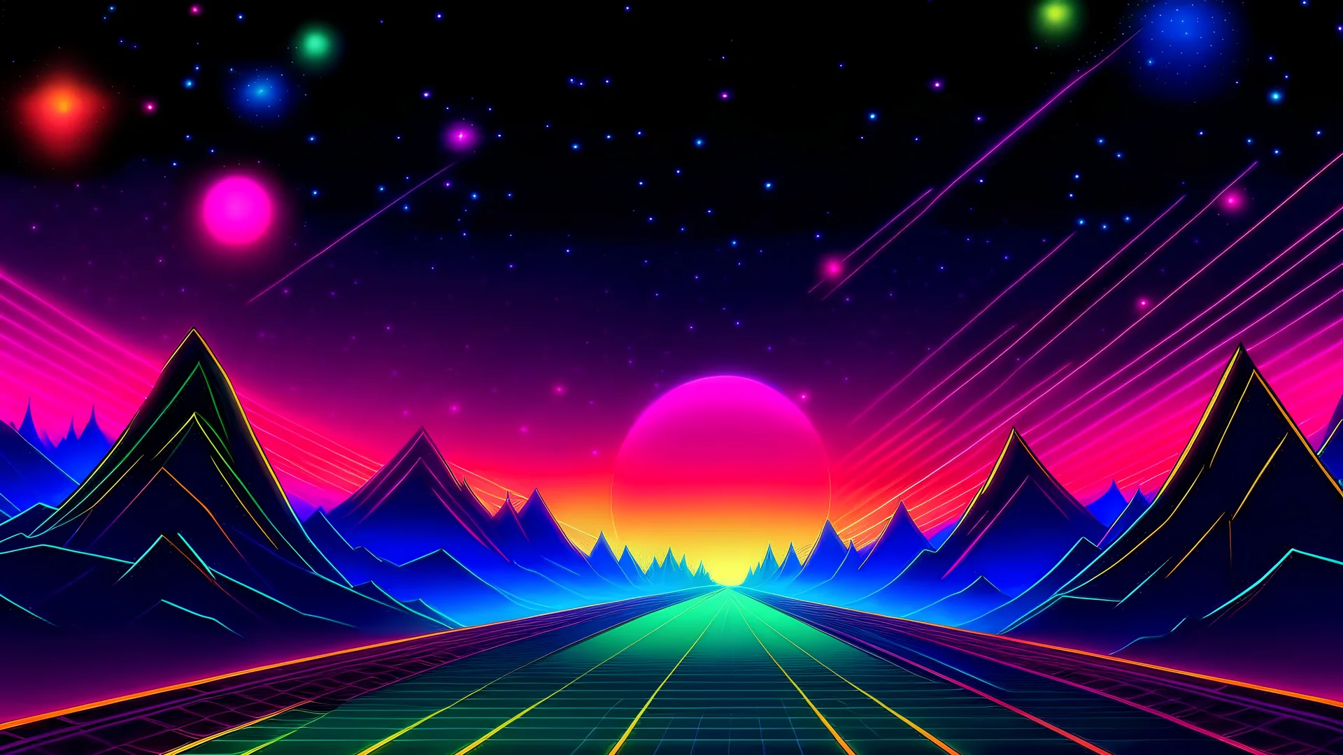 sea of stars retrowave wallpaper pine road disco