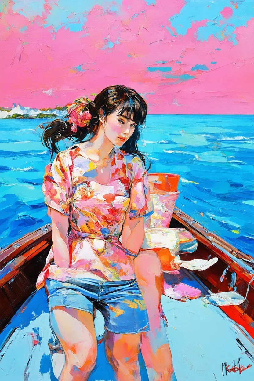 on the boat, japanese modern pop art