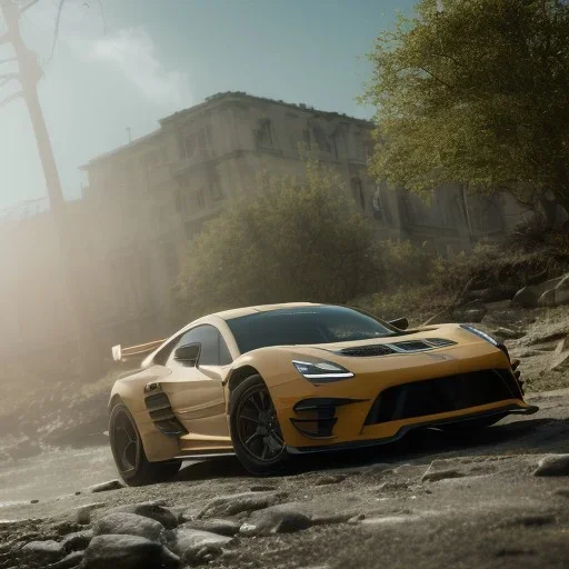 photo of a ultra realistic modified sport car, sunny, springs, cinematic lighting, studio lighting, 4k, hyper realistic, focused, landscape, extreme details, unreal engine 5, cinematic, masterpiece