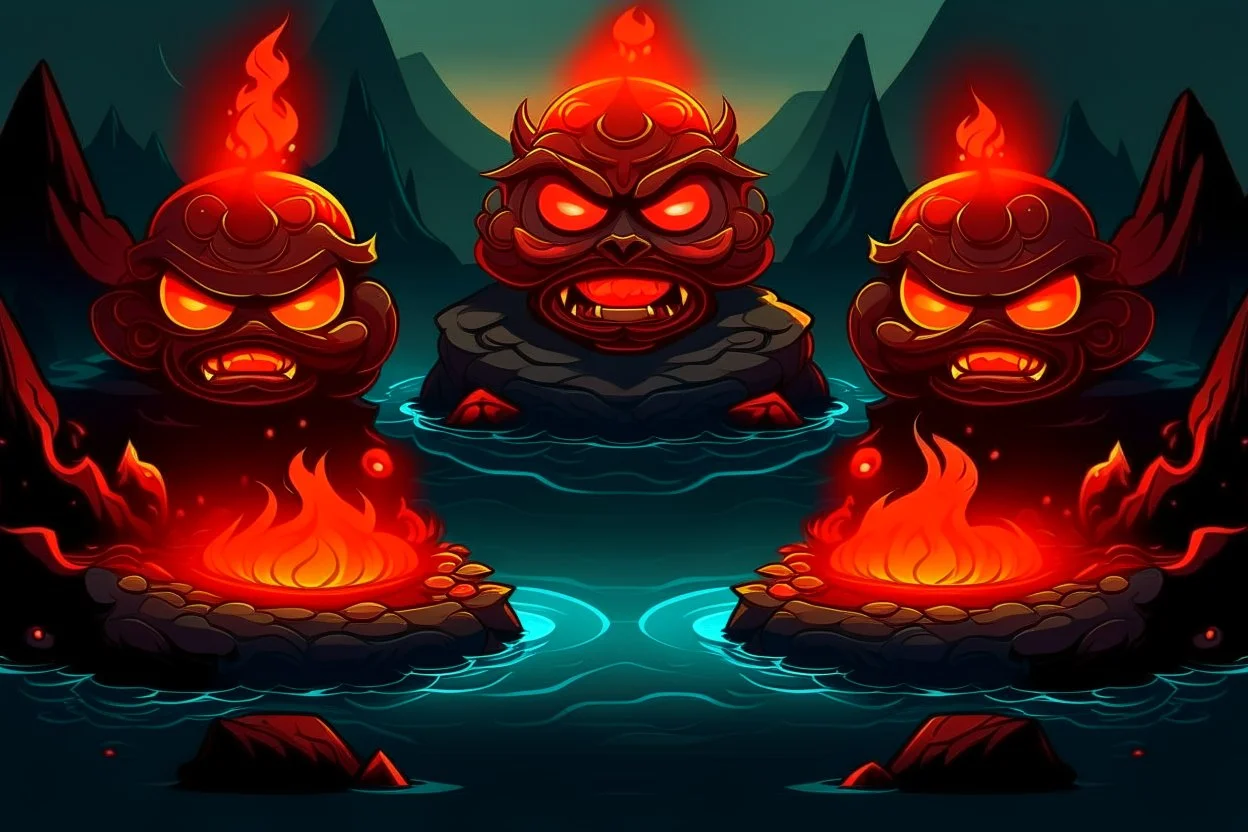 Lava lakes with angry masks