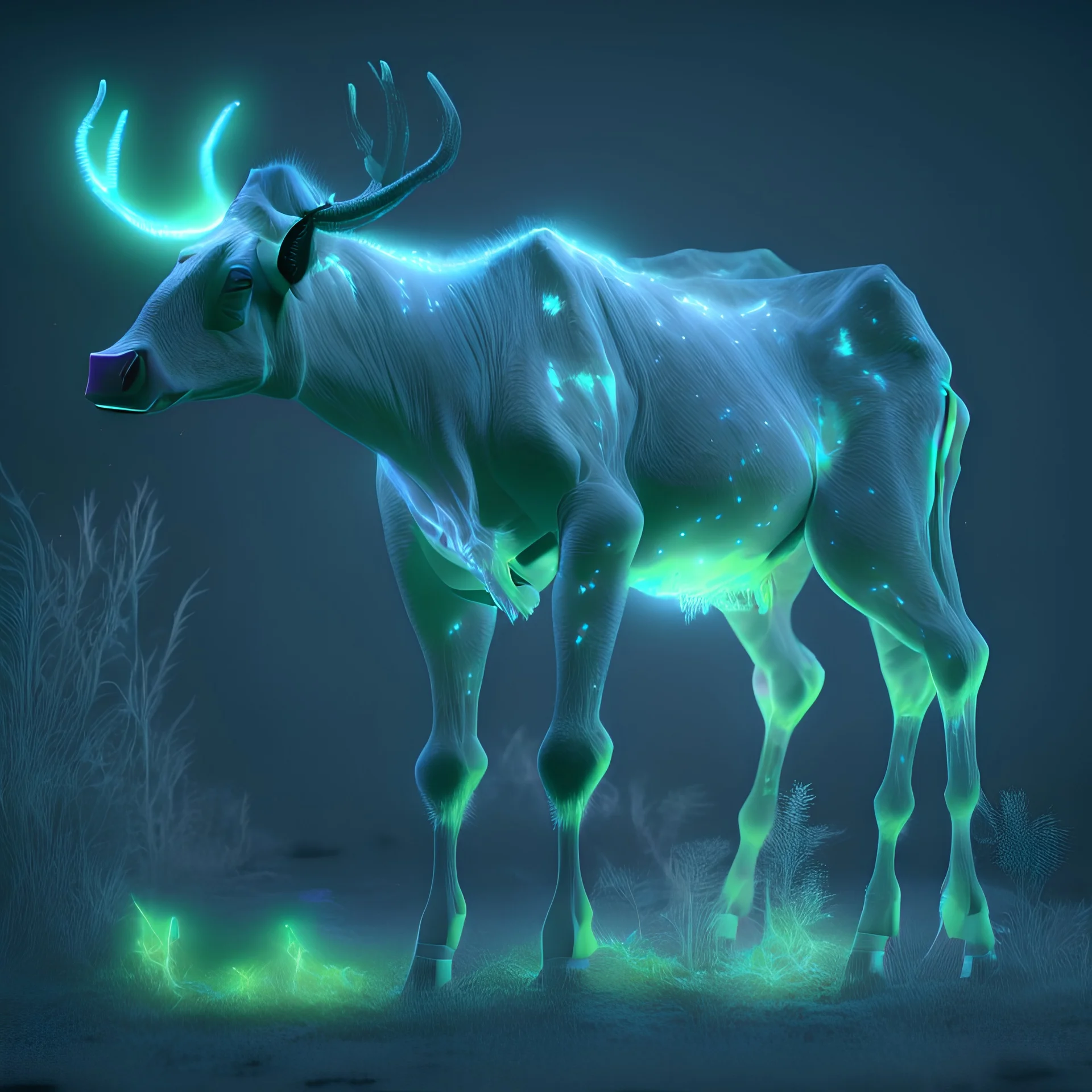 bioluminescent herbivore ungulate creature, 8k resolution, photorealistic, ultra detailed