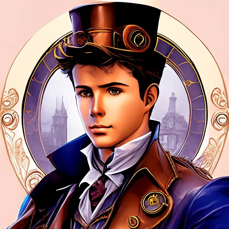 Ilustración de hombre jóven Steampunk con traje estilo cómic