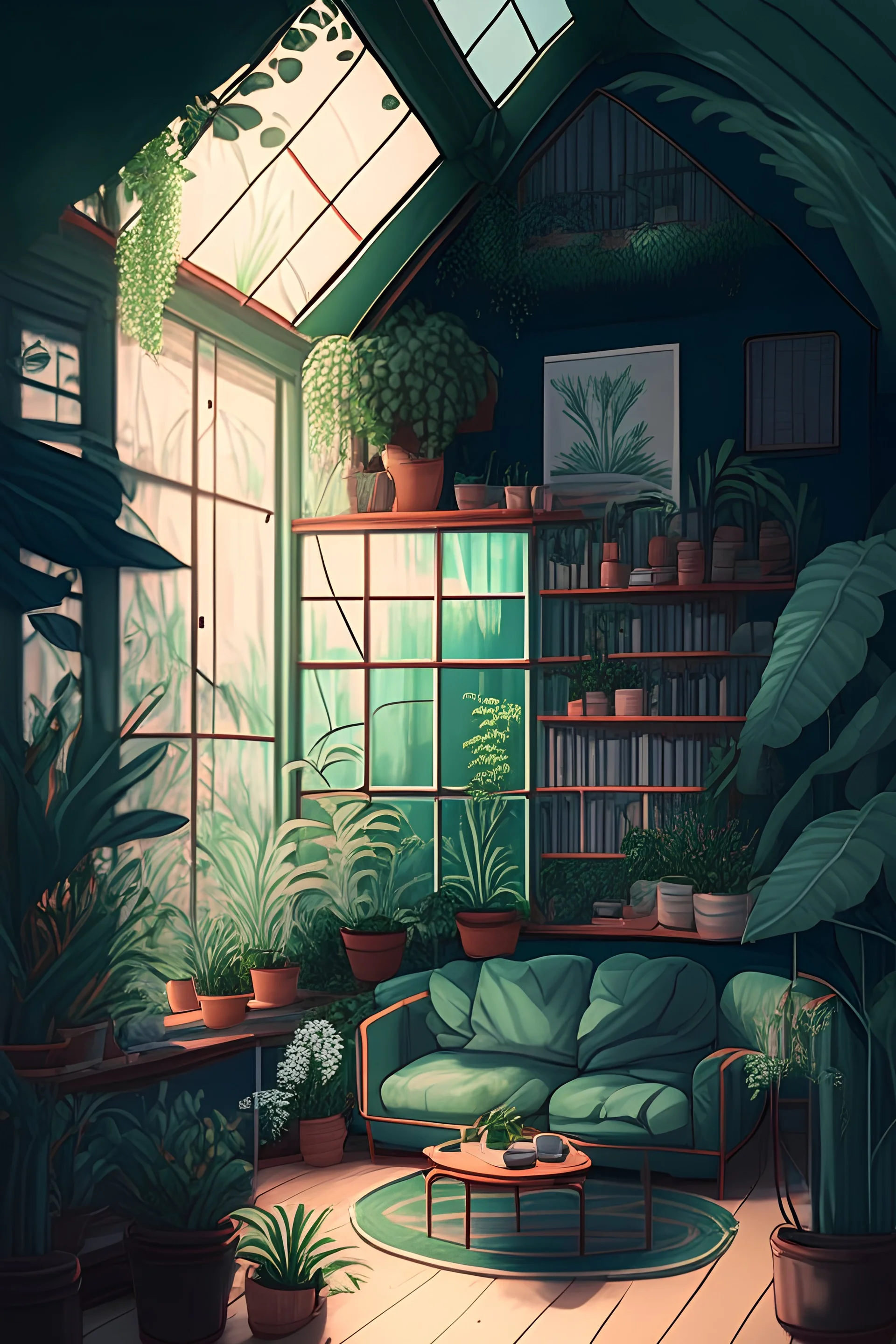 cozy vibes art green house