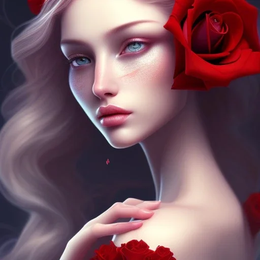 red rose beautiful girl,utra realistic,highly detailed, masterpiece, delicate detailed, sharp focus, insanely detailed, fantasy art, intricate detailed, elegant, fog, Special Lighting, Vibrant, color Scheme, forest, unreal engine, trending on artstation