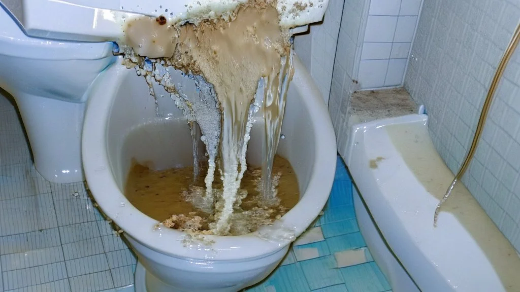 sewage water spewing out of toilet