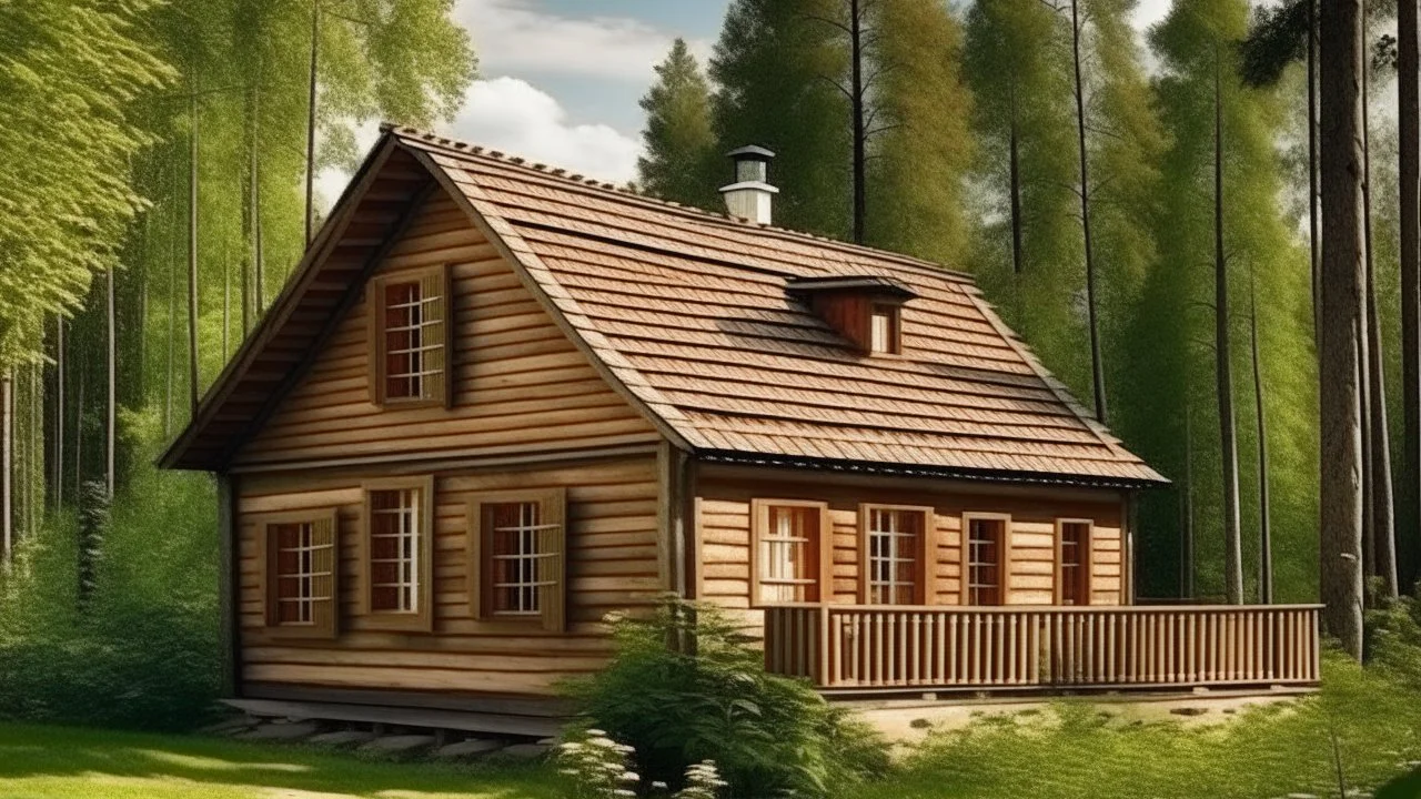 charming wooden house near a forest, daytime