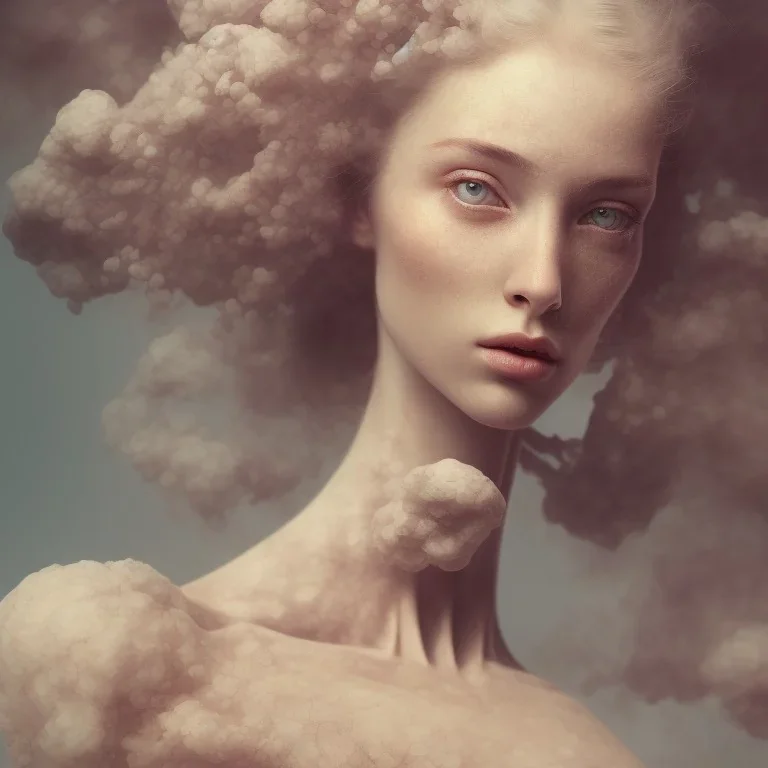 portrait photography of ethereal beauty, 8K, Portrait of a woman by Michelangelo, close-up face, anatomically perfect face, a sunny atmosphere, misty smoke, tree roots