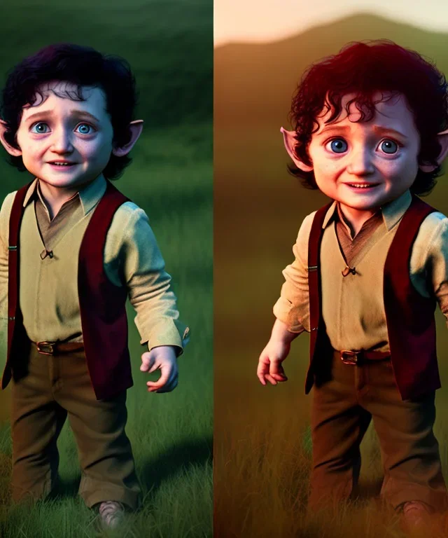 Frodo baggins toddler, full body, dramatic lighting, hyper realistic