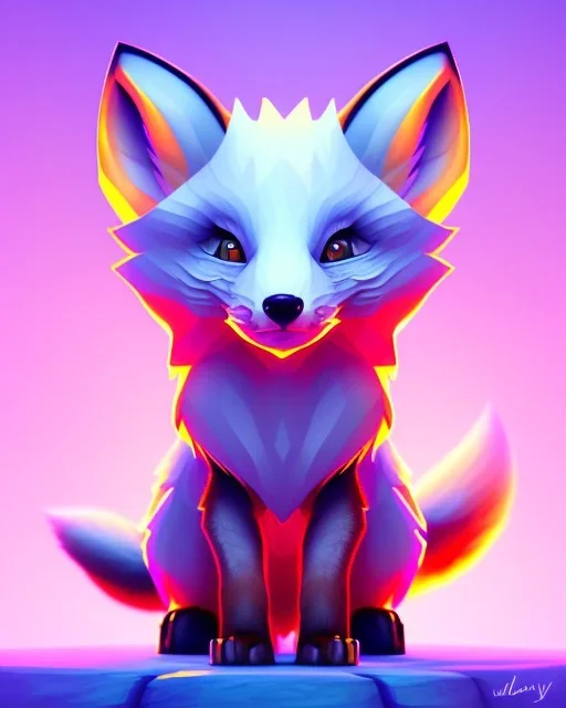 clean art of a cute fantasy fox creature made of segments of stone, soft lighting, soft pastel gradients, high definition