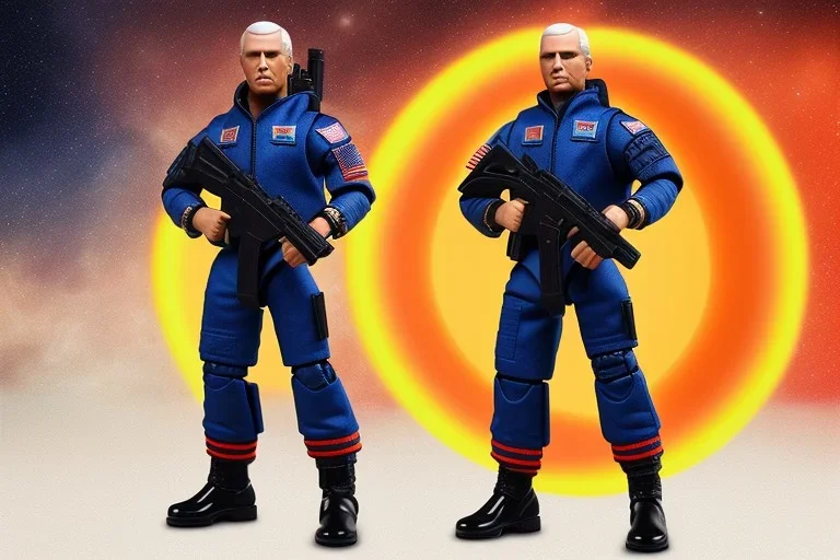 Mike Pence Face G.I. Joe toy figure With a pistol space force Blue fabric uniform, fluorescent orange, black Moonboots