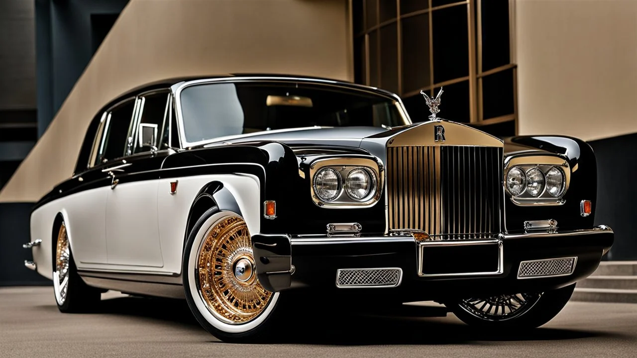 A sleekly designed (((Customized gangsters lowrider Rolls Royce Silver Shadow))), adorned with intricate modern modifications and luxurious details that evoke a timeless elegance blended with contemporary flair