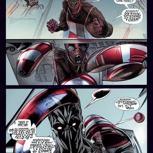 crossover between alien xenomorph of ridley Scott and captain America of Stan Lee