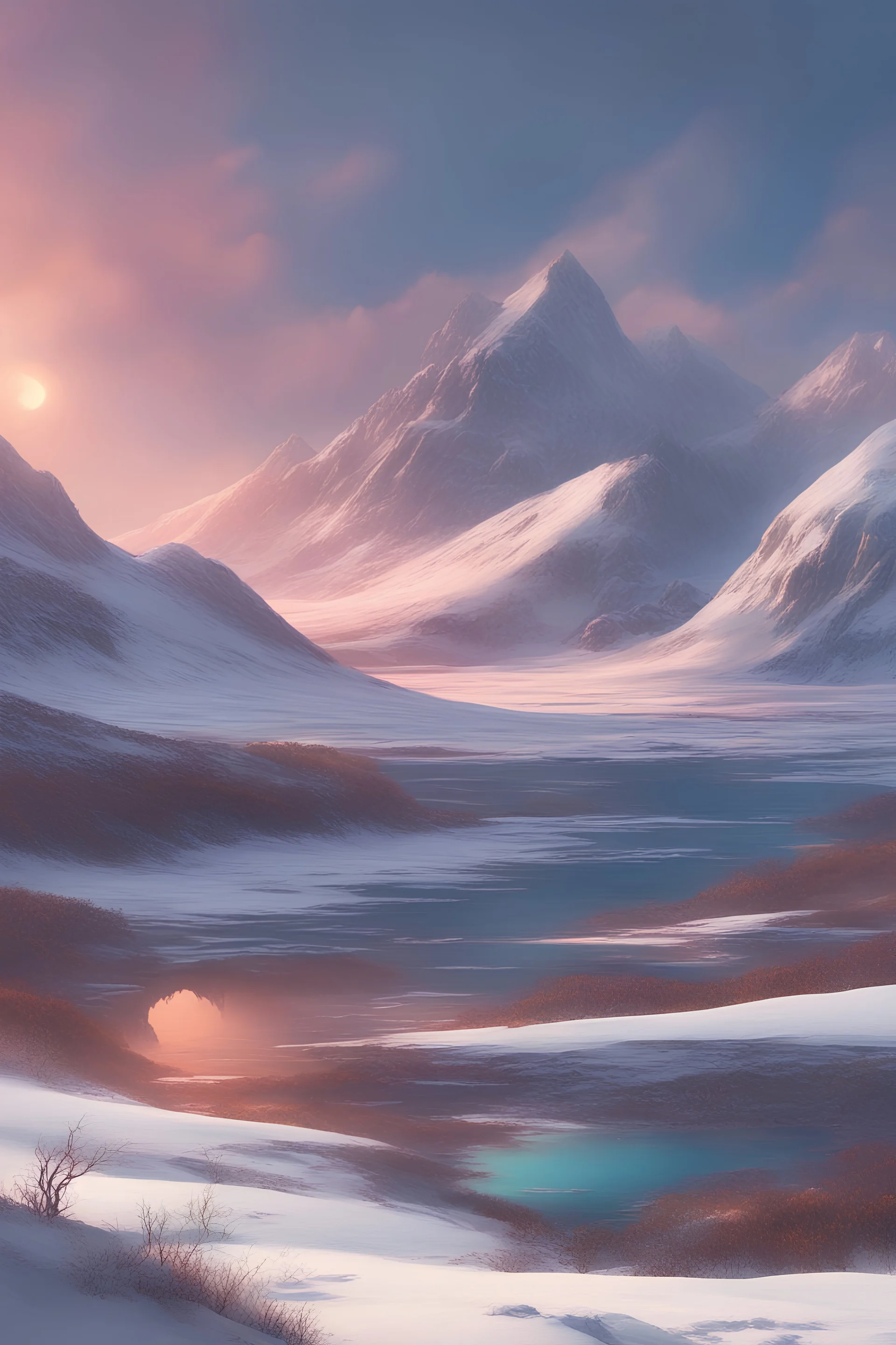 tundra landscape in the arctic, digital art, concept art, magic fantasy, vibrant colors, high contrast, highly detailed, trending on artstation, 8k, andreas rocha, sylvain sarrailh, darek zabrocki, finnian macmanus, dylan cole, liang mark, albert bierstadt, sung choi, peter mohrbacher, greg rutkowski