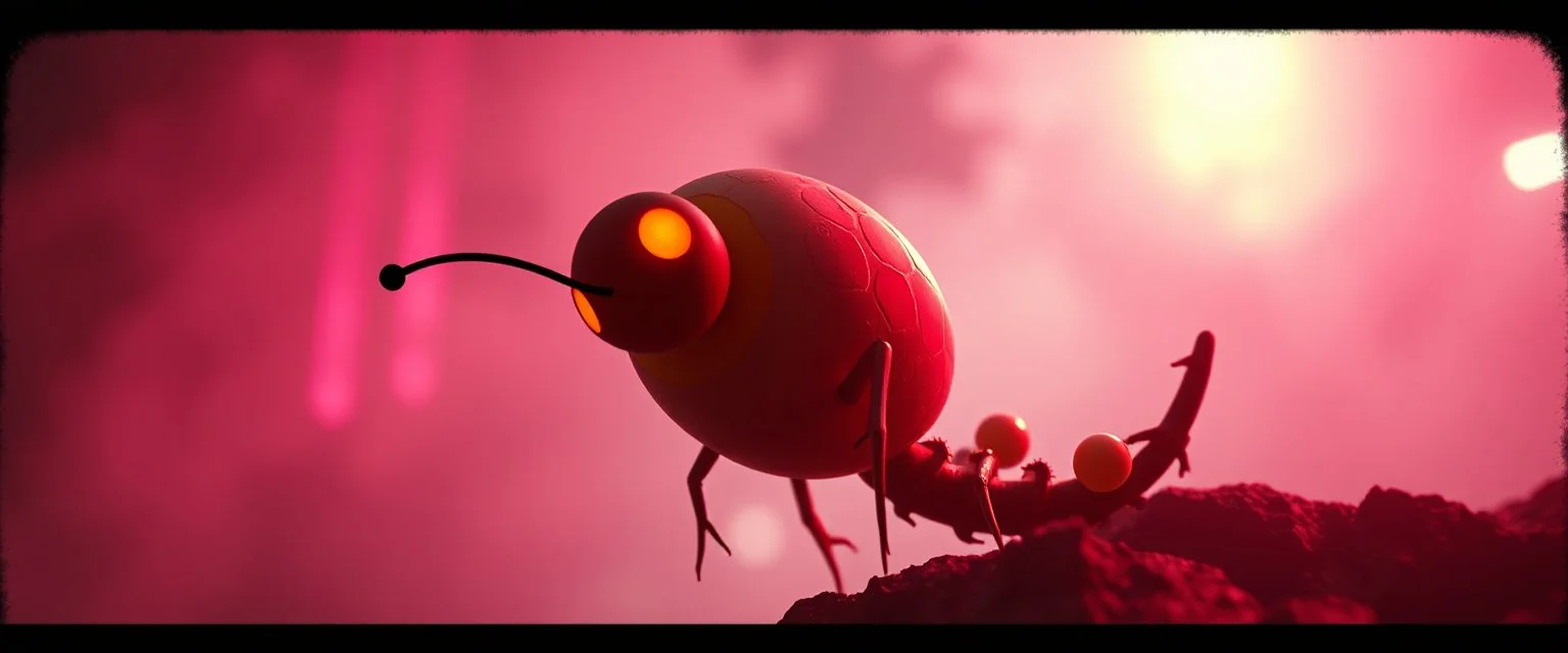 cute pen outline with some neon airbrush,She said, "Boy, you were weird when you crawled from your egg, You had disco balls growing out of your leg!" Epic cinematic wide-angle camera swoops down, hazy neon background with gritty border