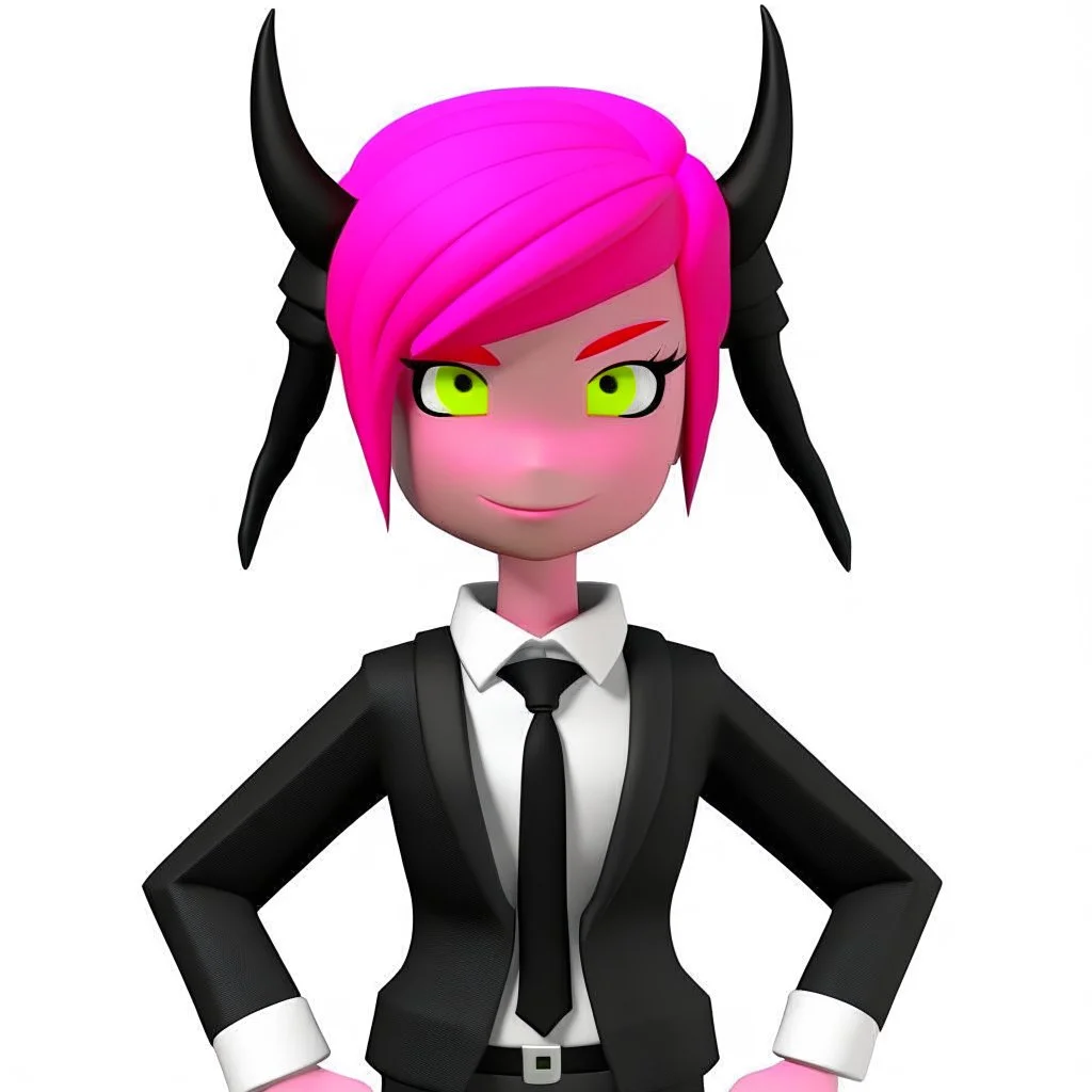 ROBLOX woman character pink hair with horns with white t-shirt and black tie