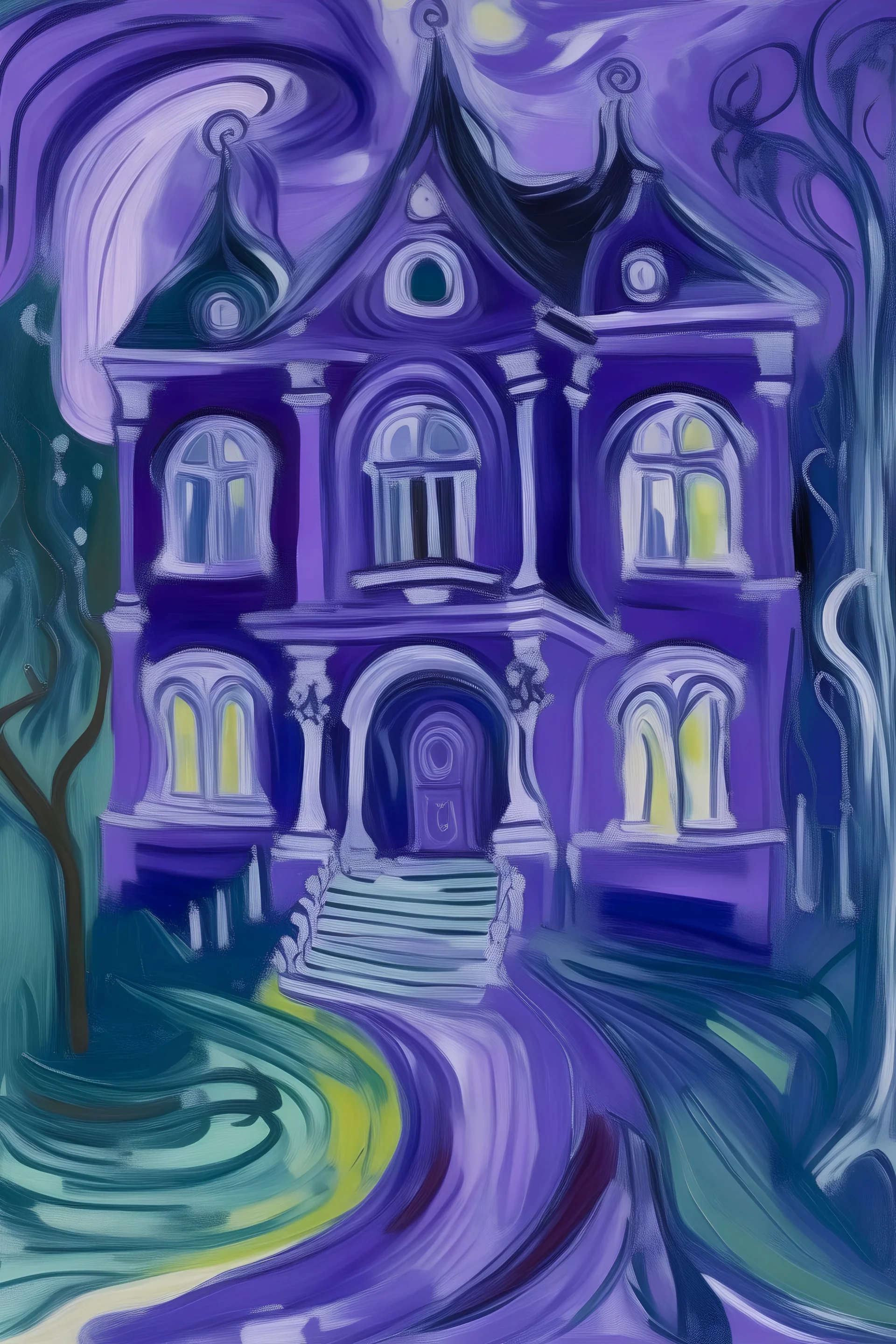 A purple palace filled with ghosts painted by Edvard Munch