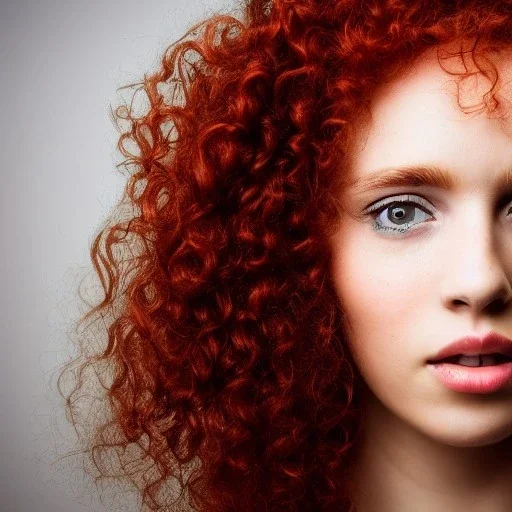 Woman with red curly hair and brown eyes