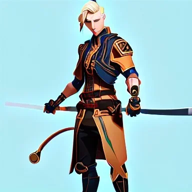 blond man samurai with robot body and braid