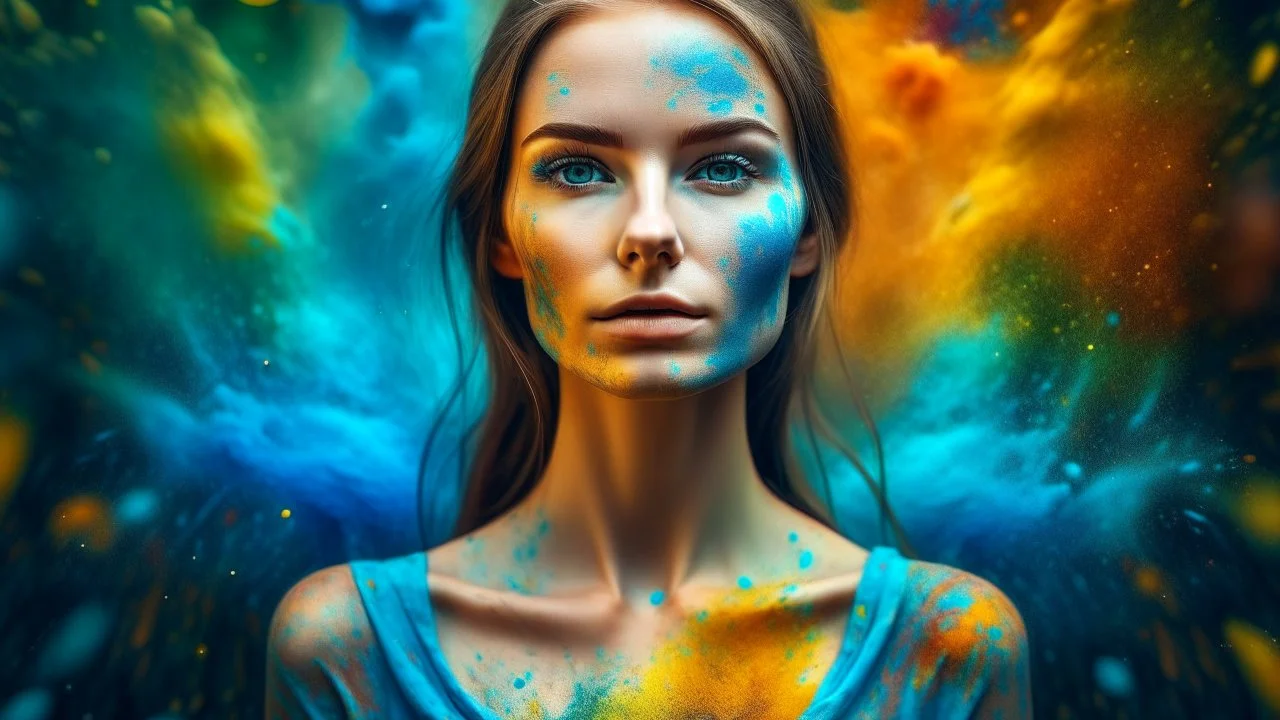 Woman, Aerosol paint, relaxation, luxury, dream world, calm beauty, symmetry, fantasy world, magic, beautiful composition, exquisite detail, 135mm lens