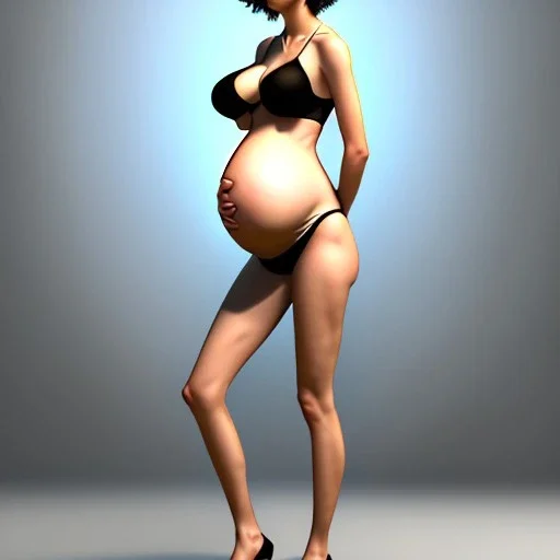 realistic photo of a 23-year-old boyish boylike damsel, short men's hairstyle, short black hair, boyish face, beautiful women's cleavage, wide hips, big ass, pregnant in a maternity ward