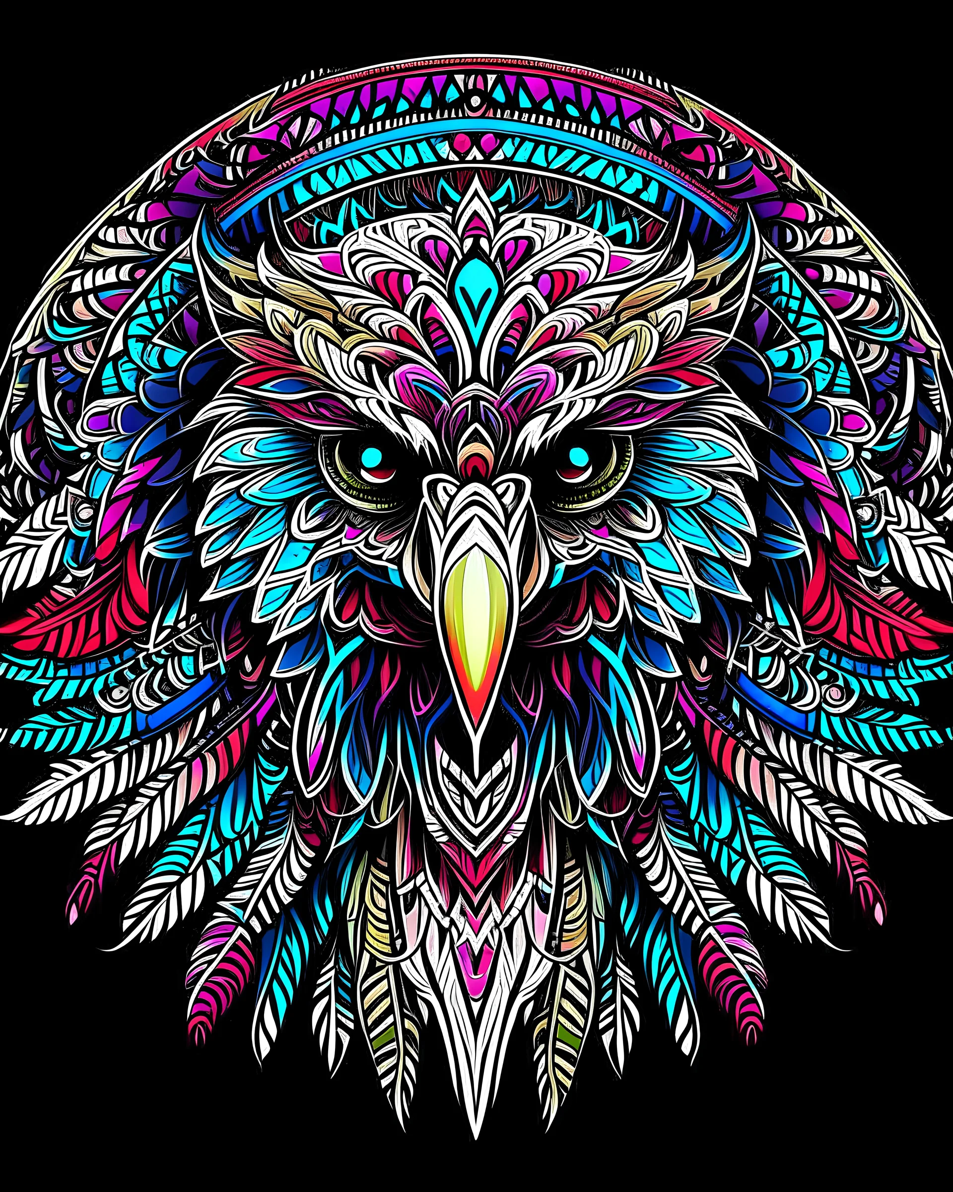 mandala style complex eagle colorful page, vibrant color, clean black line, no break line, beautiful look, critical art, digital art, full page design, high resolution graphics, beautiful background dimension 9:16, reference image only use for color for output result, use purple, magenta and blue color gradient