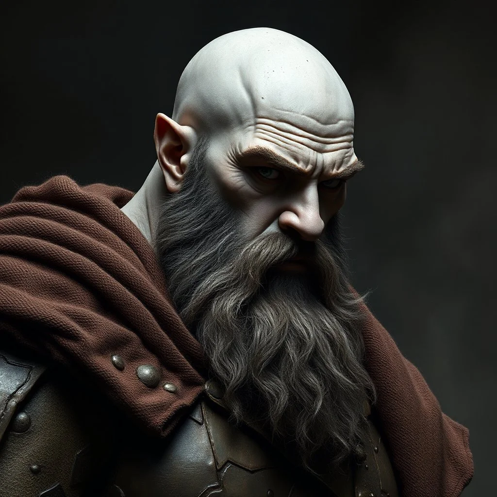 A young large bald noble goliath with grey ashen skin with a renaissance fantasy style