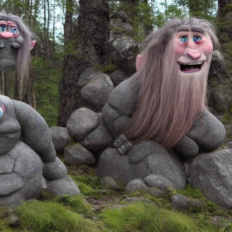 A realistic norwegian stone troll in the style of the movie "Trolls" on netflix