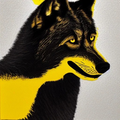 Black wolf with yellow and red