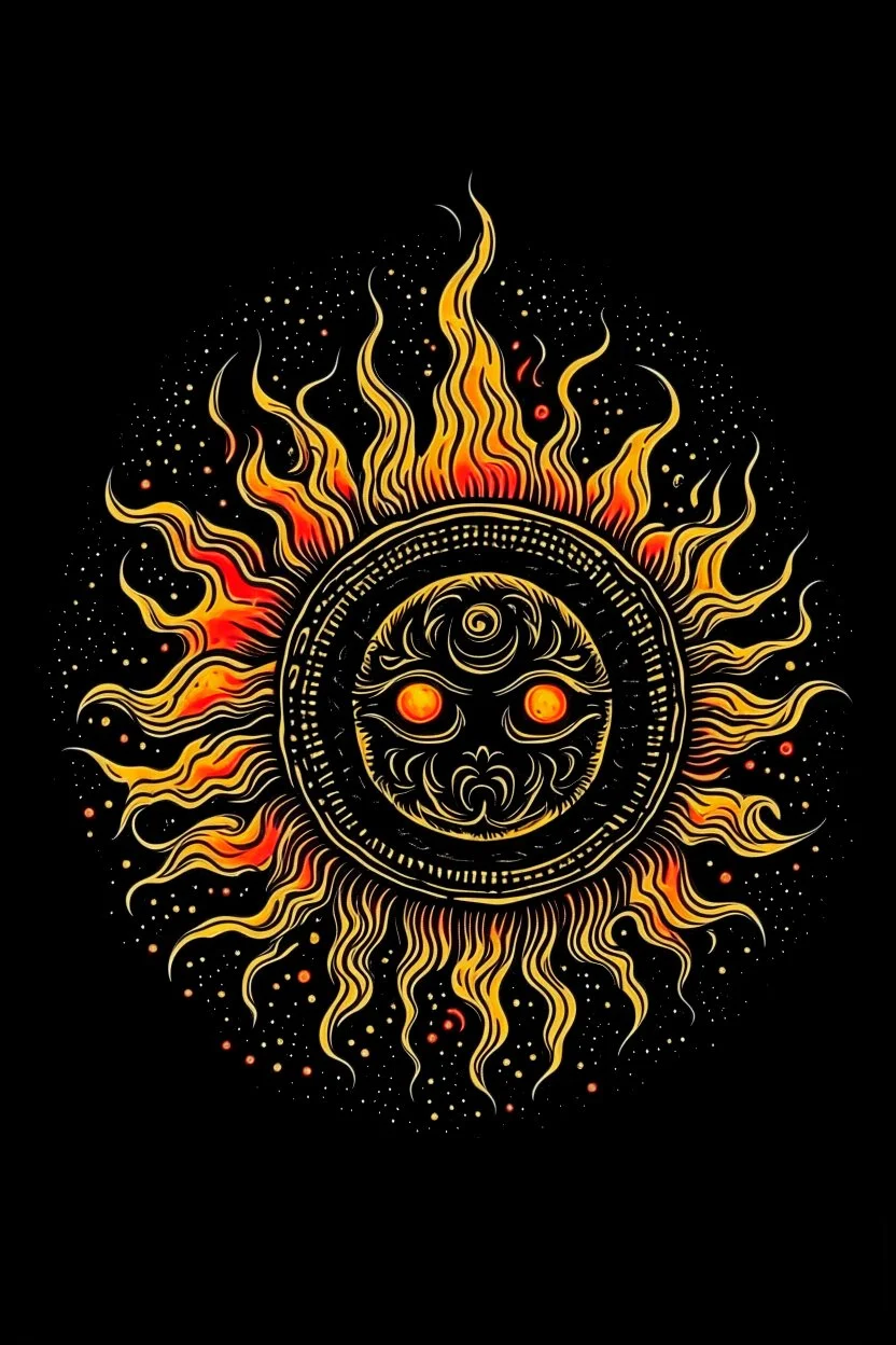 Black sun art with fire