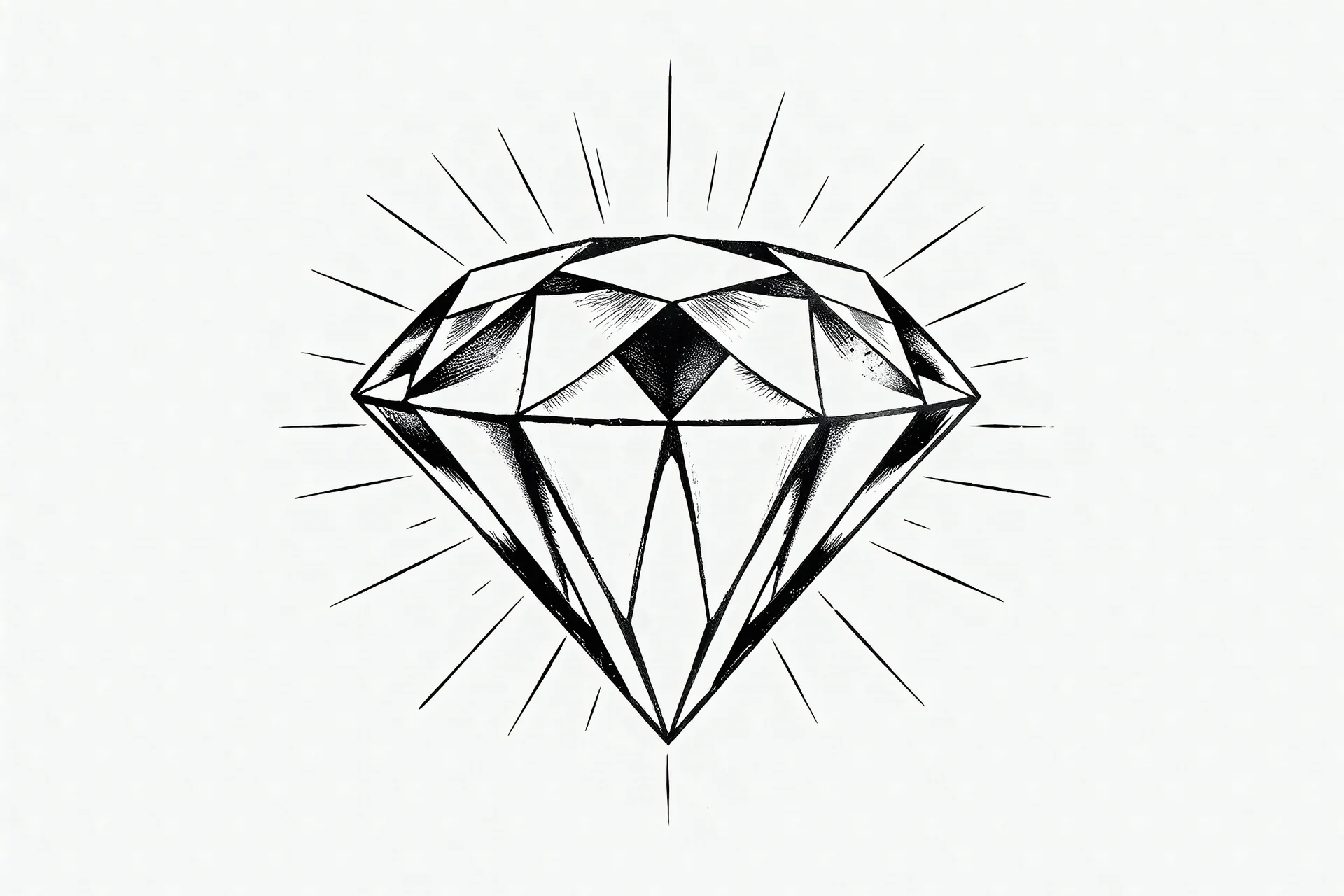 a black and white line drawing of a shimmering diamond in the style escher as a tattoo