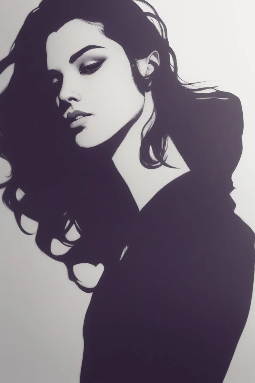 Line art illustration of a girl, with highly detailed hair and facial features in the comic book art style of Bill Sienkiewicz and Frank Miller, 4k, bold and detailed inking and shading