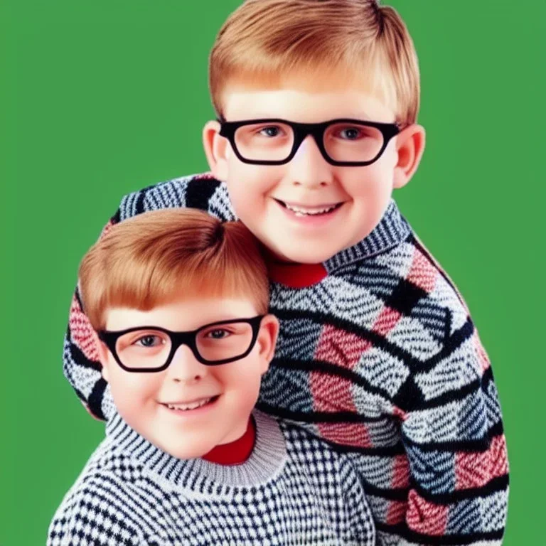  photo of peter billingsley chubby kid glasses, argyle sweater