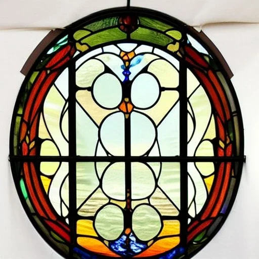 circular wrought iron frame window with stained glass effect, highly detailed, intricate, warm colors, alphonse mucha