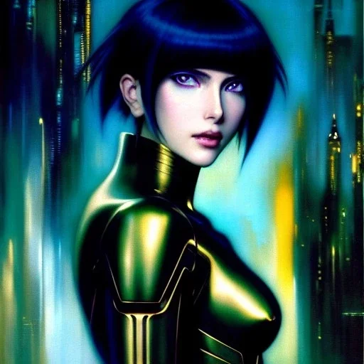 portrait beautiful face 'Ghost in the shell',busty,ancient metal armor balanciaga fashion clothe painting by gaston bussiere, greg rutkowski, yoji shinkawa, yoshitaka amano, tsutomu nihei, donato giancola, tim hildebrandt, oil on canvas, cinematic composition, extreme detail,fit full head inside picture,16k