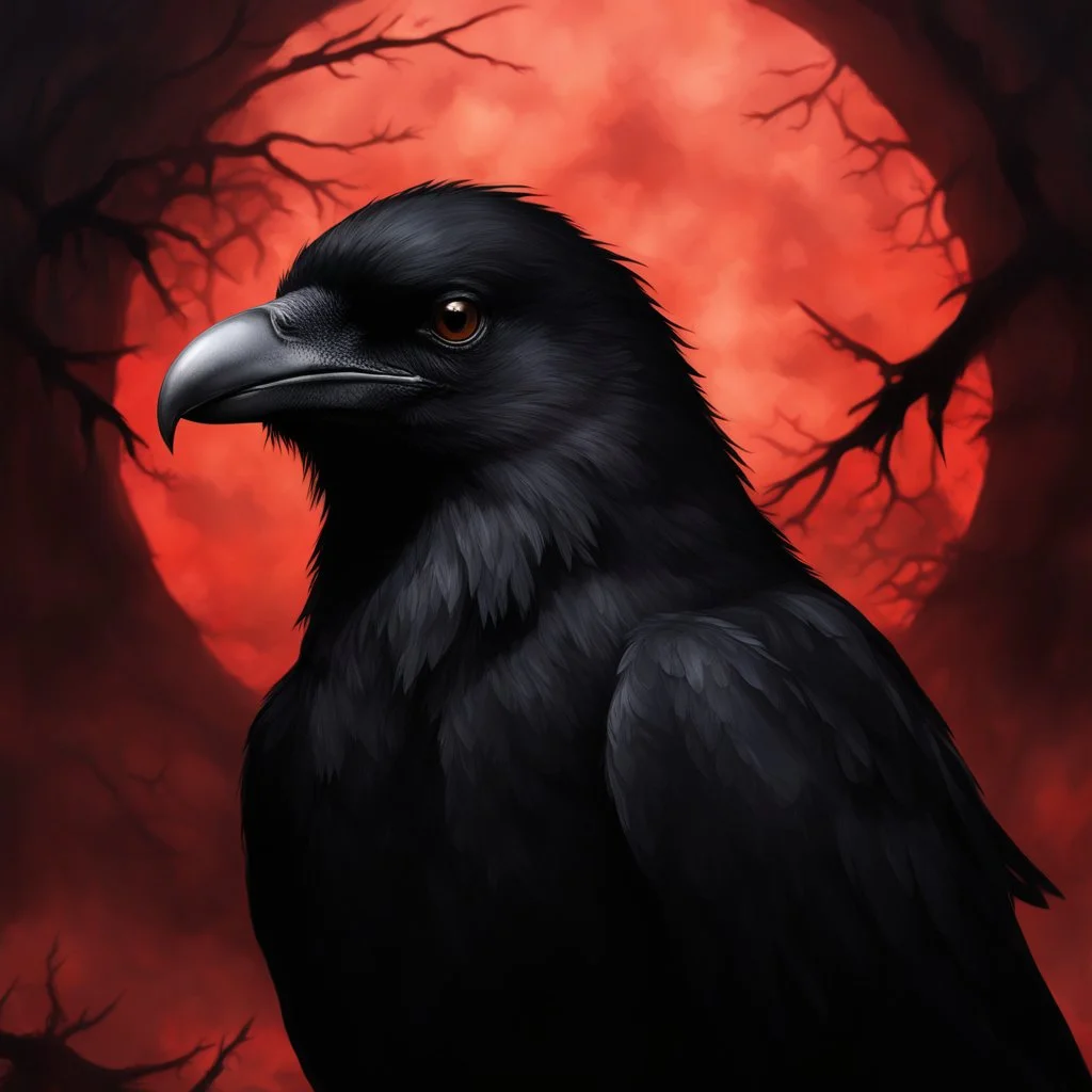 "Generate a high-resolution image of a very macabre crow. The scene should be set in dim, shadowy lighting, giving the atmosphere a dark and eerie feeling. The crow should have sinister, menacing features, with ragged feathers, sharp talons, and piercing eyes that glow faintly. Ensure that the background is ominous, perhaps with hints of fog or a moonlit graveyard, adding to the overall spooky ambiance. The entire image should convey a sense of dread and mystery." resolution 60k