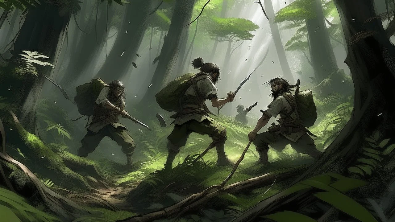 The conflict escalates in this chapter, as the explorers find themselves trapped and forced to fight for survival in the face of the onslaught of life-hungry plants. They show off their skills and use any possible means to defend themselves. The former calm in the forest turns into a raging and violent conflict. Hopelessness is manifested in the eyes of the explorers, and they are fighting fiercely to avoid succumbing to the deadly fleshy arms of plants. Screams and scattered sounds permeate th