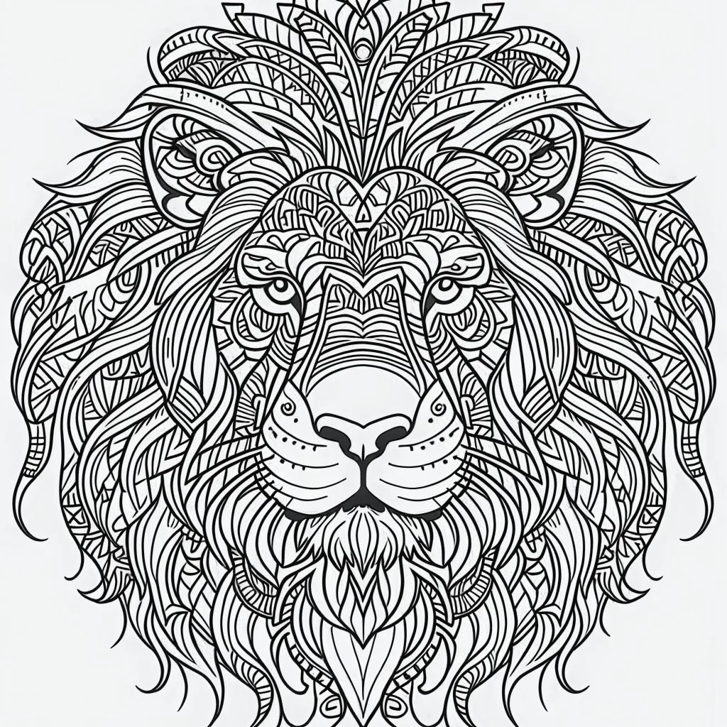 lion, cartoon, mandala, real style, realistic, minimalistic, minimal black line art, line art, crisp line art, unique coloring sheet, outlined, outline, crisp, crisp line edges, illustration, crisp clear lines, line art, clean line art, unique, 8k, amazing, masterpiece, no colors, no dark color, no black color, avoid thick black, minimalistic line edges, white back ground color,