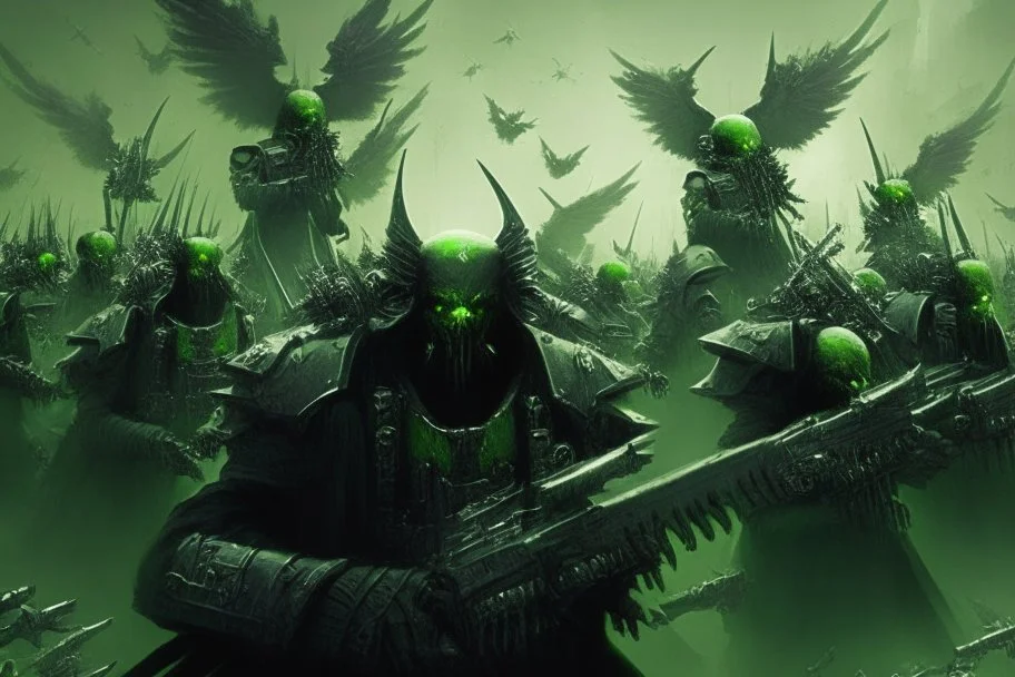 ejercito de ángeles negros con cañones verdes