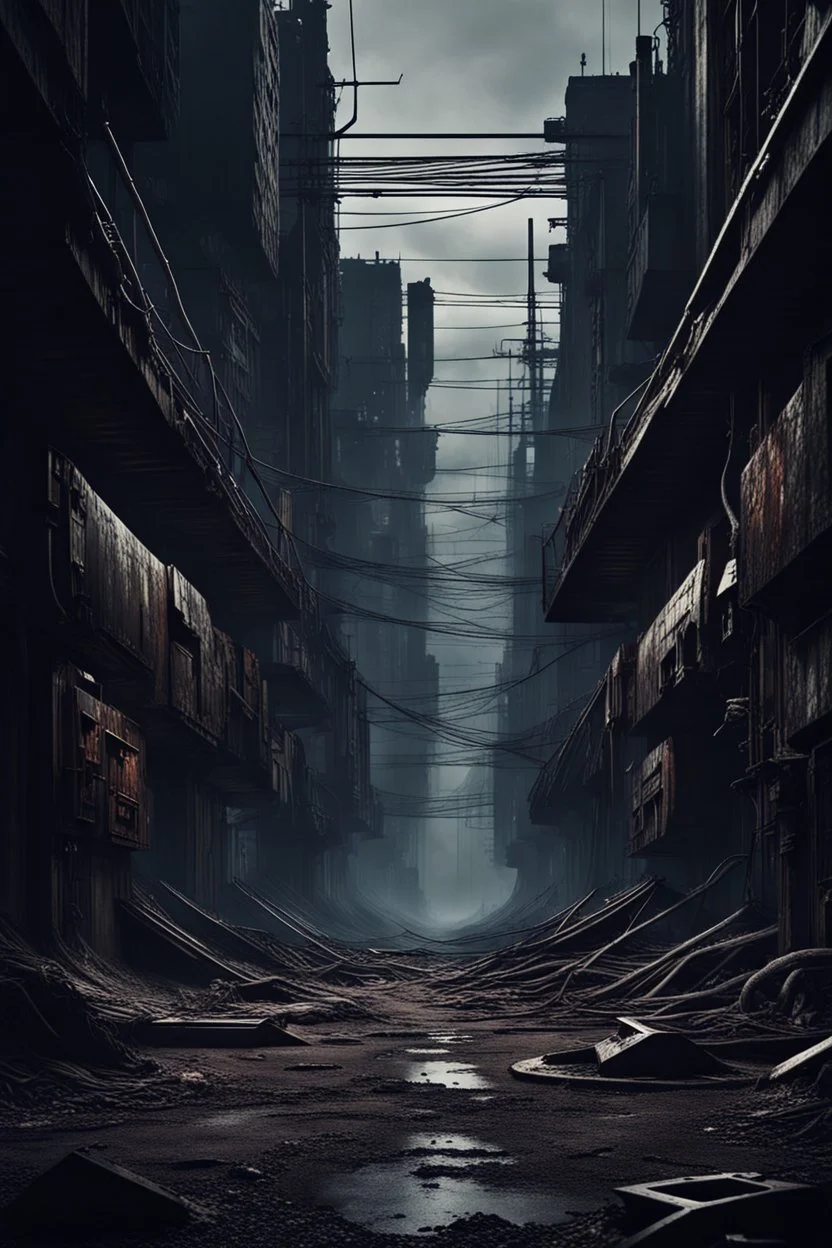 CybPost-Apocalyptic neo cyberpunk Tribal Wasteland , neo cyberpunk, dark space, metal lines, deep colors, dramatic shadows, dark mood , The atmosphere surrealism and minimalism, sharp focus, intricate details, weird, cinematic