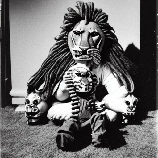 Old photo grandma, lion, zip mouth toy, h r giger, alien child, scared