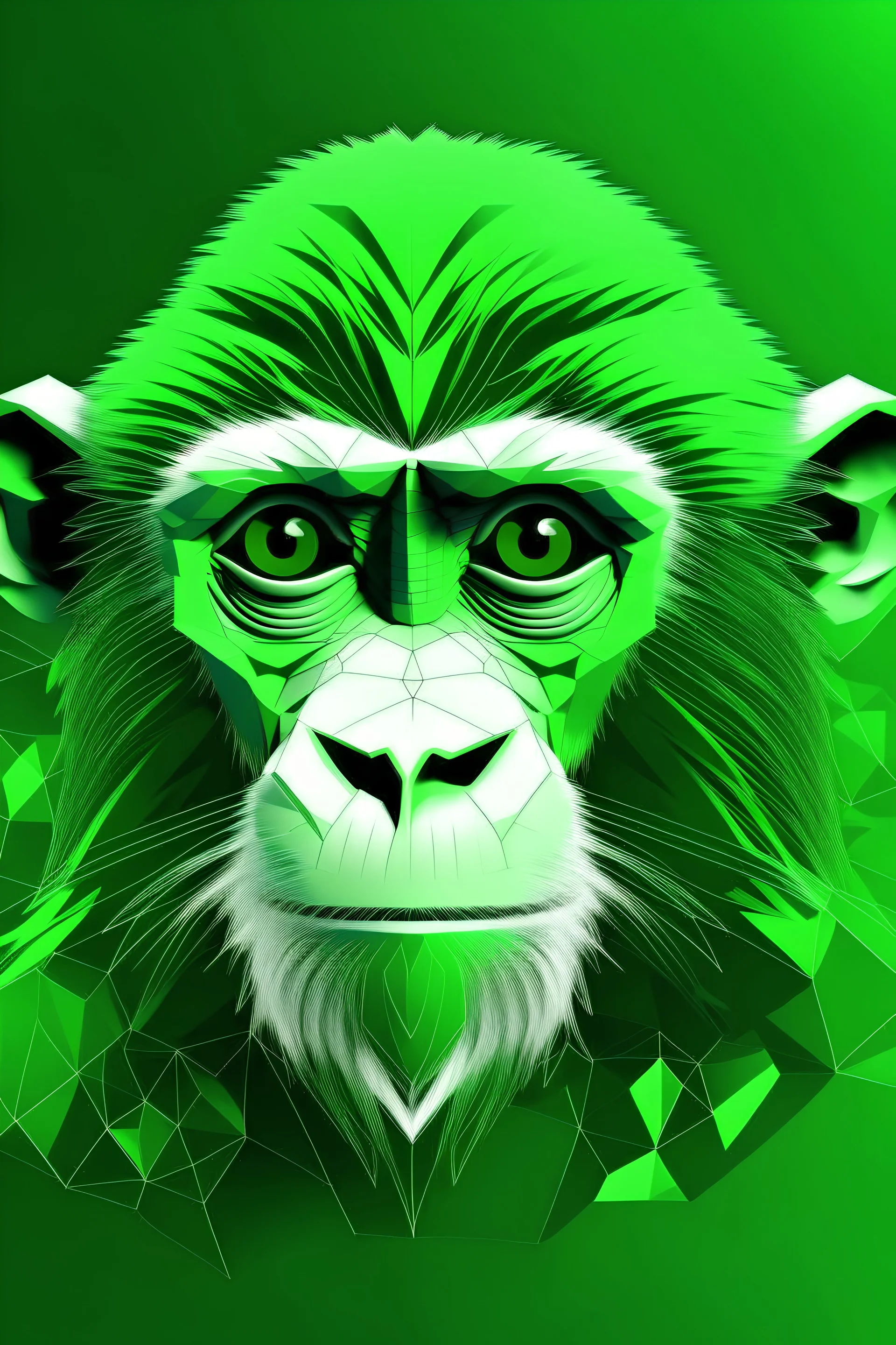 make me a image of a crypto nft monkey with green and white colour for twitter profile photo and cover photo