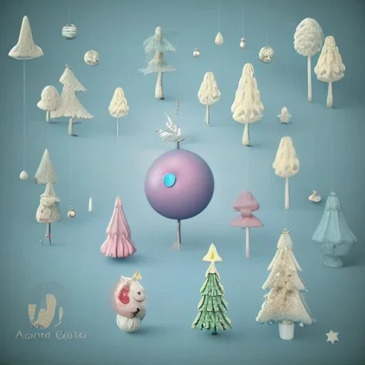 clean art of christmas eleents, soft lighting, soft pastel gradients, high definition, 3d icon clay render, blender 3d by Alexander Jansson