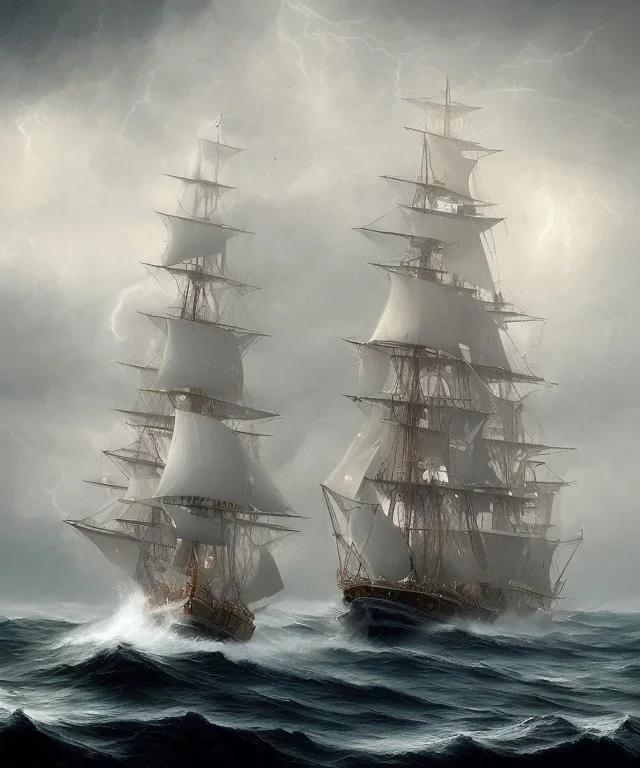 tall ship, storm, full sail, mild seas